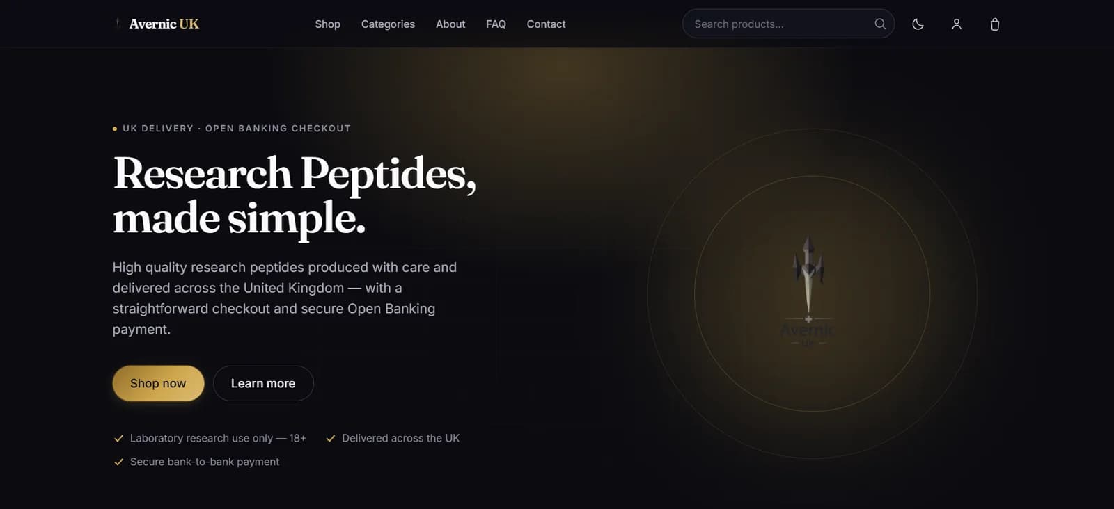 Live screenshot of the Avernic UK homepage
