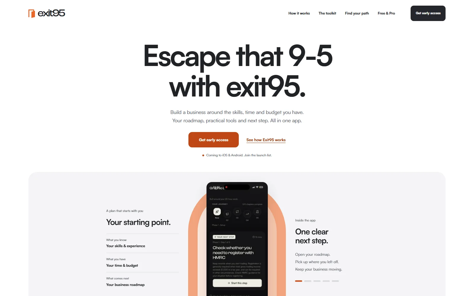 Live screenshot of the Exit95 homepage